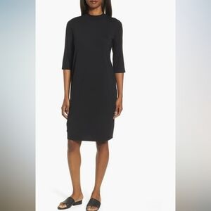 Eileen Fisher Mock Neck Long Sleeve Knee Length Tunic Dress Black S/P